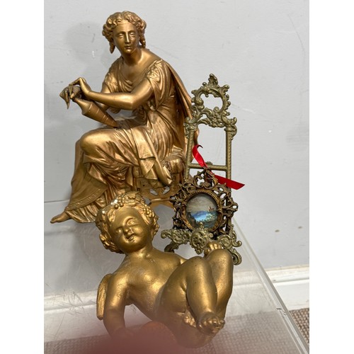 267 - A carved coquilla nut pocket pomander, together with brass candlesticks and easels, glass chandelier... 