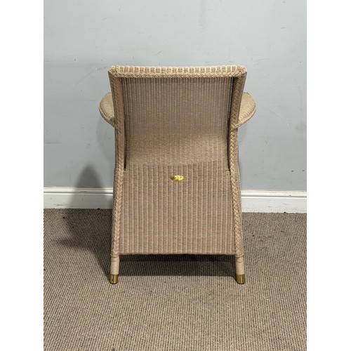 226 - A Lloyd Loom wicker Armchair, with label to back, W 64 cm x H 87 cm x D 45 cm, together with two sma... 