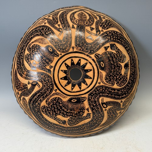 285 - African Artefacts; a carved wooden seven piece serving set, comprising a large triangular salad bowl... 