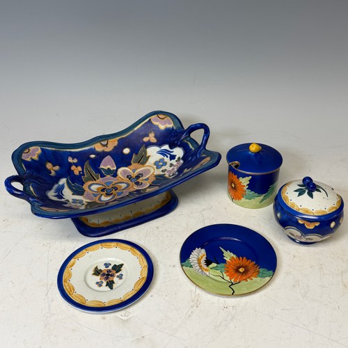 219 - A Carlton ware Art Deco style centrepiece Dish, of a blue floral design, W 31 cm x H 9 cm x D 18.5 c... 