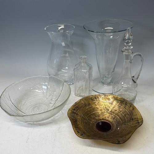 199 - A quantity of antique Glass, including two large vases, claret jug, decanter (lacking stopper), two ... 