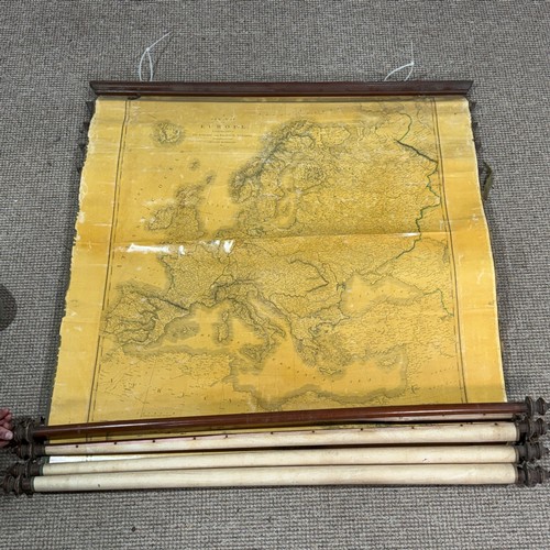 197 - A Victorian five chart Educational Wall Map Scroll, comprising 'A Chart of the World on Mercator's p... 