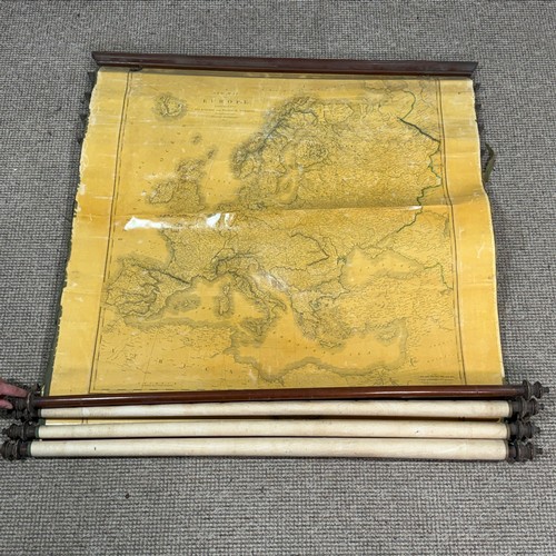 197 - A Victorian five chart Educational Wall Map Scroll, comprising 'A Chart of the World on Mercator's p... 