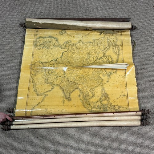 197 - A Victorian five chart Educational Wall Map Scroll, comprising 'A Chart of the World on Mercator's p... 