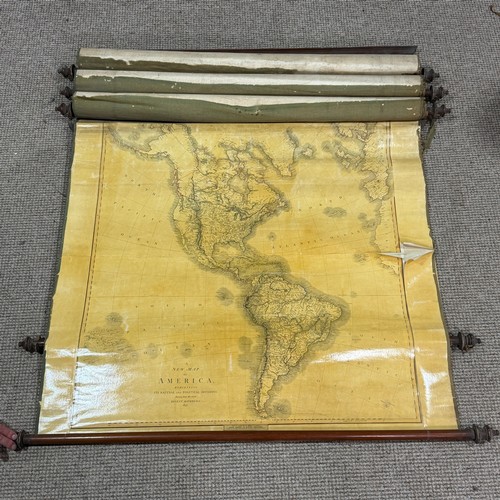 197 - A Victorian five chart Educational Wall Map Scroll, comprising 'A Chart of the World on Mercator's p... 