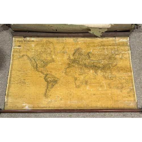 197 - A Victorian five chart Educational Wall Map Scroll, comprising 'A Chart of the World on Mercator's p... 