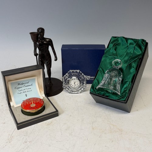 252 - A Waterford crystal Clock, together with a Galway Irish crystal Bell, Chessell pottery Swan, Royal C... 