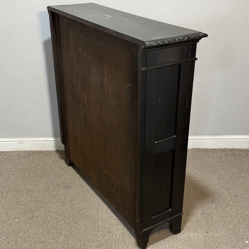 64 - An antique Victorian style carved oak open Bookcase, raised upon short tapering supports, W 107 cm x... 