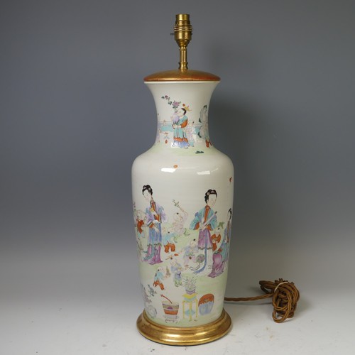 26 - A Chinese porcelain famille rose vase, 19th century, of baluster form, converted to a table lamp, de... 