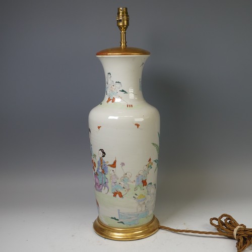 26 - A Chinese porcelain famille rose vase, 19th century, of baluster form, converted to a table lamp, de... 