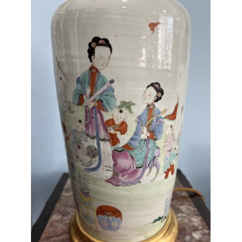 26 - A Chinese porcelain famille rose vase, 19th century, of baluster form, converted to a table lamp, de... 