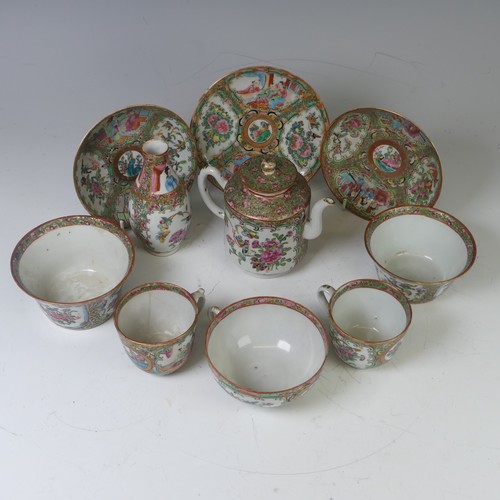 27 - An Chinese Canton famille rose porcelain Teapot, circa early 20th century, of cylindrical form, chip... 