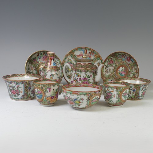 27 - An Chinese Canton famille rose porcelain Teapot, circa early 20th century, of cylindrical form, chip... 