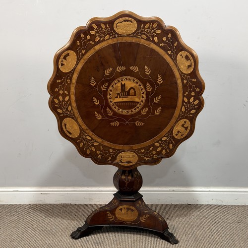 63 - An Irish Killarney marquetry and yew occasional Table, third quarter 19th century, the scalloped edg... 