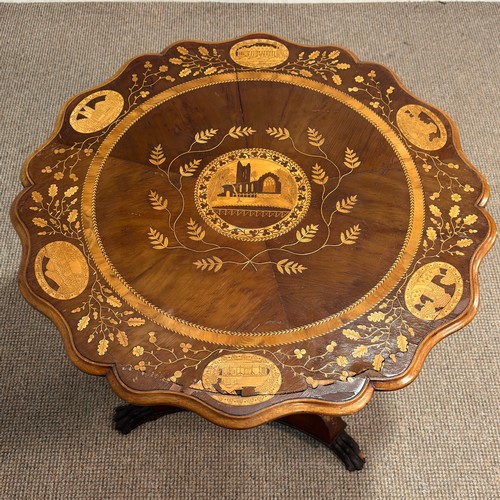 63 - An Irish Killarney marquetry and yew occasional Table, third quarter 19th century, the scalloped edg... 