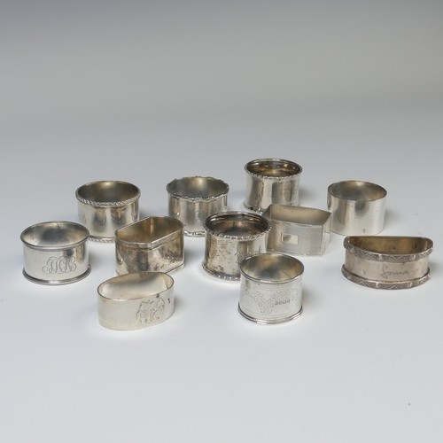 25 - Eight various silver Napkin Rings, various dates and makers, all with personalisation, 7ozt, togethe... 