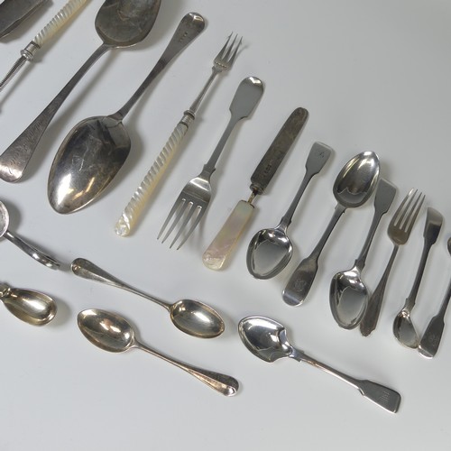 14 - A set of six George III silver Teaspoons, hallmarked London 1827, fiddle pattern, initialled, 147cm ... 