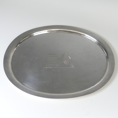 15 - An Iraqi silver oval Tray, the centre with depiction of the ruin of Ctesiphon, with presentation ins... 