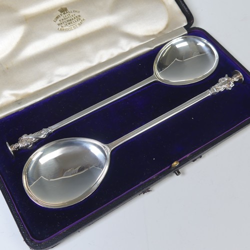 33 - A cased pair of Edwardian silver Spoons, by Haseler Brothers, hallmarked Chester 1904, the fig shape... 