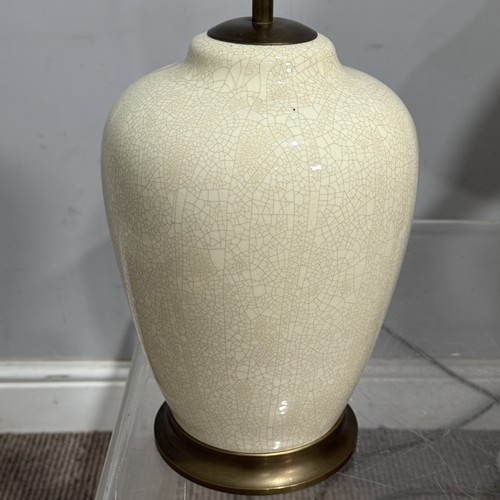 26 - A pair of modern crackle-glazed table Lamps, H 58 cm, together with three others, with wooden bases ... 