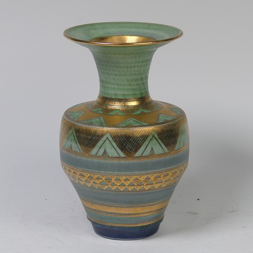 72 - Mary Rich (British, 1940-2022) a studio pottery Vase, decorated with a rich colour palate of green, ... 