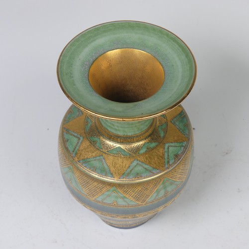 72 - Mary Rich (British, 1940-2022) a studio pottery Vase, decorated with a rich colour palate of green, ... 