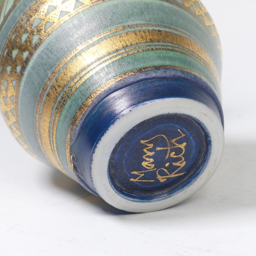 72 - Mary Rich (British, 1940-2022) a studio pottery Vase, decorated with a rich colour palate of green, ... 