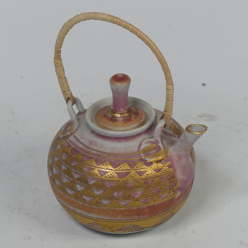 73 - Mary Rich (British, 1940-2022), studio pottery Footed Dish, decorated in blue and gold, signed and i... 