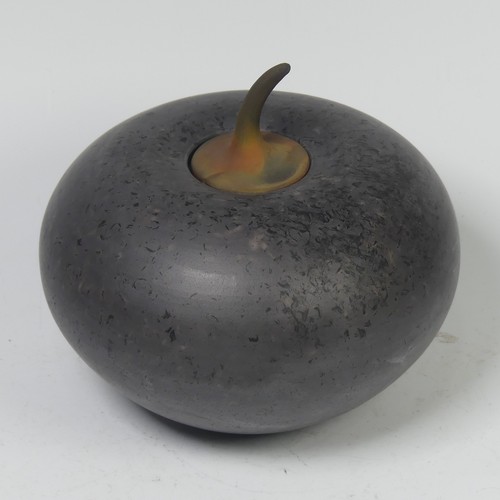 76 - Tim Andrews (b. 1960), a black smoke fired, lidded curling piece with cover,  impressed mark to unde... 