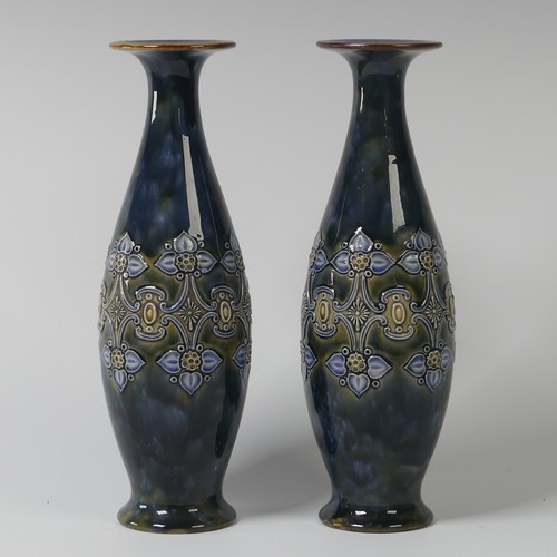 81 - A pair of Royal Doulton Vases, early 20th century, decorated in coloured enamels, impressed mark to ... 