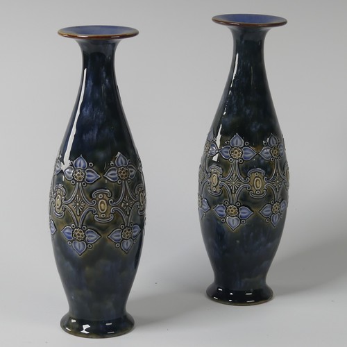 81 - A pair of Royal Doulton Vases, early 20th century, decorated in coloured enamels, impressed mark to ... 