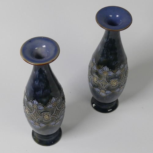 81 - A pair of Royal Doulton Vases, early 20th century, decorated in coloured enamels, impressed mark to ... 