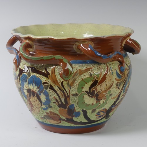 84 - A C. H. Brannam Barum pottery Jardinière dated 1900, with twisted handles, decorated by James S. Dew... 