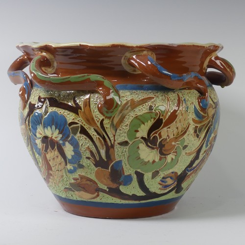 84 - A C. H. Brannam Barum pottery Jardinière dated 1900, with twisted handles, decorated by James S. Dew... 
