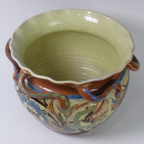 84 - A C. H. Brannam Barum pottery Jardinière dated 1900, with twisted handles, decorated by James S. Dew... 