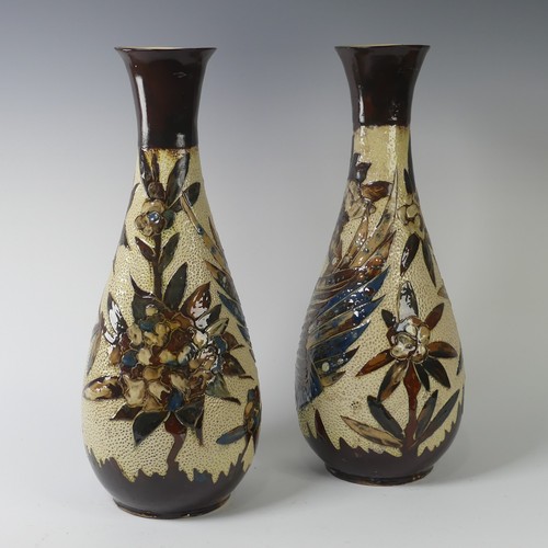 88 - A pair of C. H. Brannam pottery Vases, dated 1891, of baluster form, decorated by James S. Dewdney i... 
