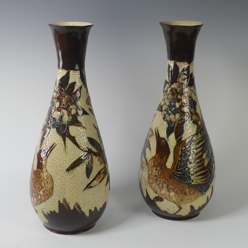 88 - A pair of C. H. Brannam pottery Vases, dated 1891, of baluster form, decorated by James S. Dewdney i... 