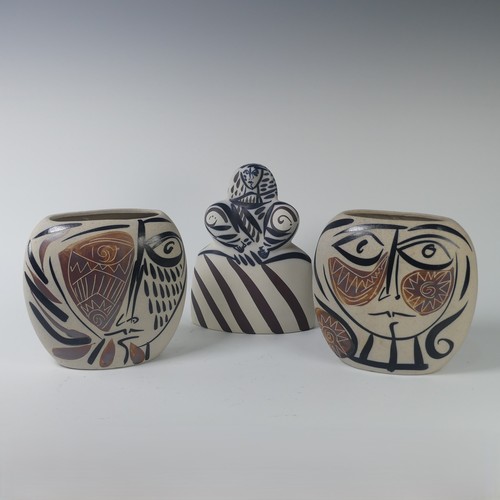 89 - A pair of Otero Regal ceramic Vases, mid-20th century, with 'Picassoesque' decoration, signed on bas... 