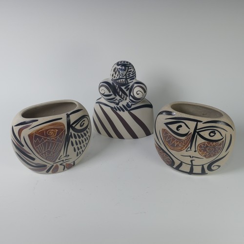 89 - A pair of Otero Regal ceramic Vases, mid-20th century, with 'Picassoesque' decoration, signed on bas... 