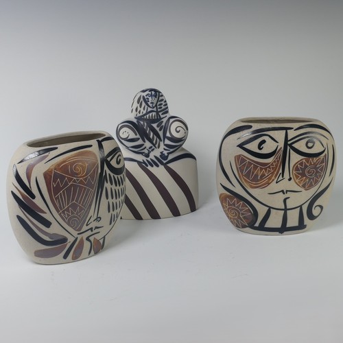89 - A pair of Otero Regal ceramic Vases, mid-20th century, with 'Picassoesque' decoration, signed on bas... 
