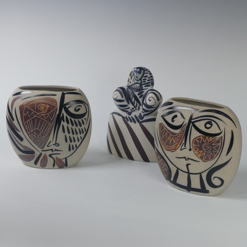 89 - A pair of Otero Regal ceramic Vases, mid-20th century, with 'Picassoesque' decoration, signed on bas... 
