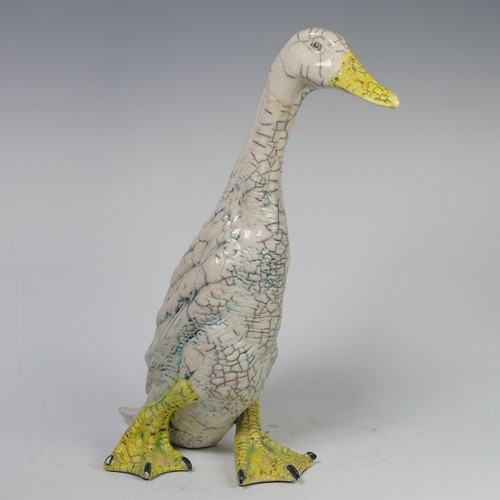 91 - Dillon Rudge (b.1969), a limited edition raku pottery Duck, incised mark to base, no. 17/250, restor... 