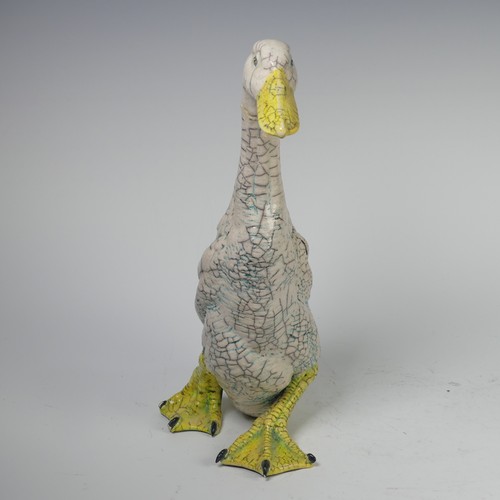 91 - Dillon Rudge (b.1969), a limited edition raku pottery Duck, incised mark to base, no. 17/250, restor... 