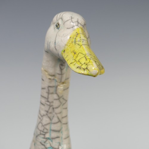 91 - Dillon Rudge (b.1969), a limited edition raku pottery Duck, incised mark to base, no. 17/250, restor... 