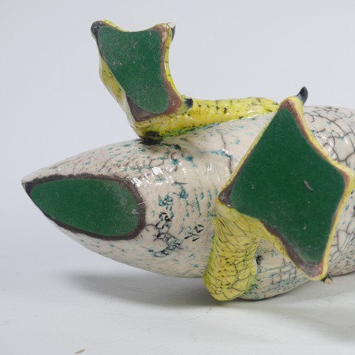 91 - Dillon Rudge (b.1969), a limited edition raku pottery Duck, incised mark to base, no. 17/250, restor... 