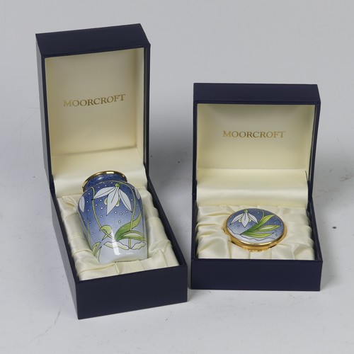 105 - A Moorcroft Pottery miniature ‘Snowdrop’ enamelled vase, dated 1998, decorated in printed coloured e... 