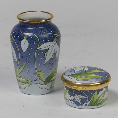 105 - A Moorcroft Pottery miniature ‘Snowdrop’ enamelled vase, dated 1998, decorated in printed coloured e... 