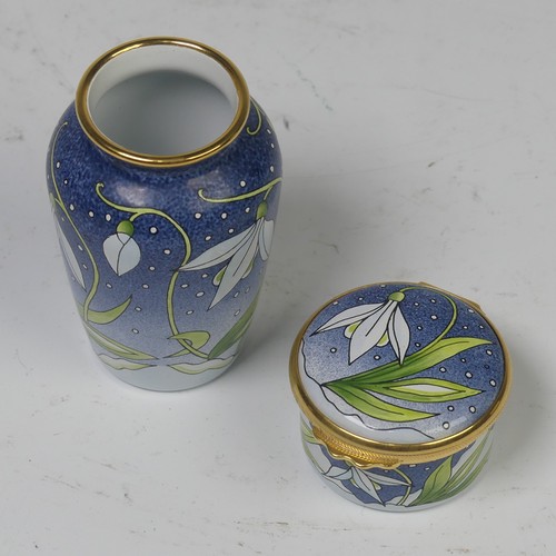 105 - A Moorcroft Pottery miniature ‘Snowdrop’ enamelled vase, dated 1998, decorated in printed coloured e... 