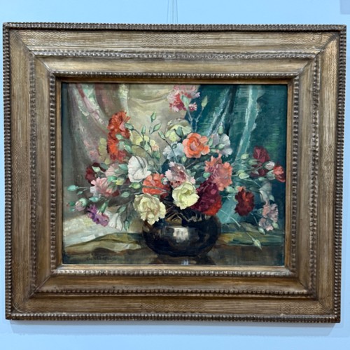Colin Cairns Clinton Campbell (Scottish, 1894-1970), Still life vase of flowers, oil on canvas, signed lower left 'Colin Campbell', 45.5cm x 56cm, relined, in contemporary 1930's silvered, ripple moulded frame.