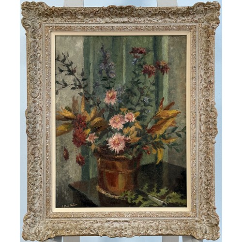 332 - Ethel Walker (British, 1861-1951), 'Mixed Flowers in Pot and Knife', oil on canvas, signed lower lef... 